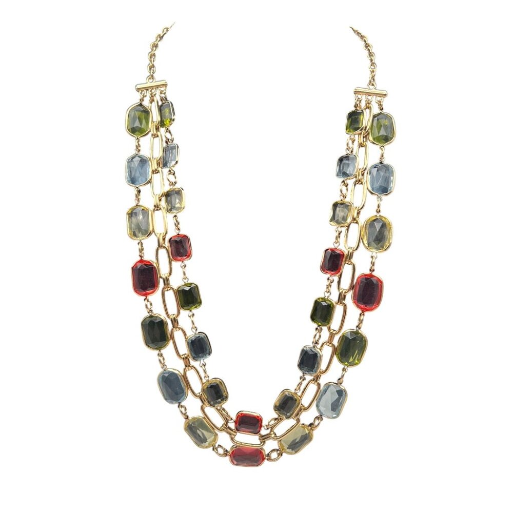 Liz Claiborne Necklace Bracelet Earrings Set Gold-Tone Multicolor Bezel Faceted - Picture 3 of 16